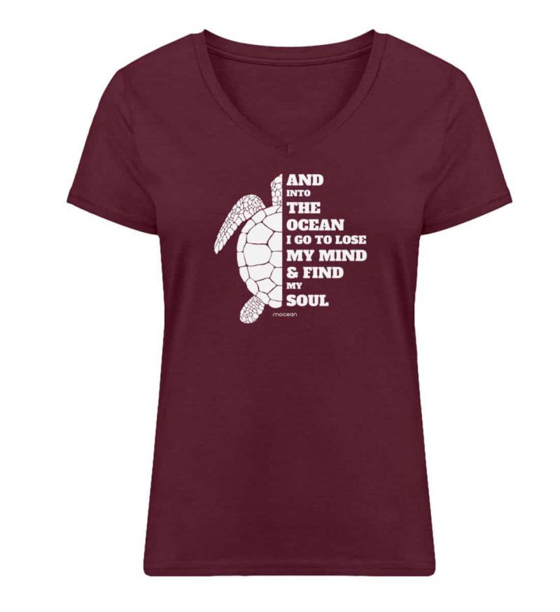 And into the Ocean - Damen Bio V T-Shirt -burgundy