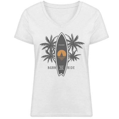 Burn To Ride - Damen Bio V T-Shirt - white