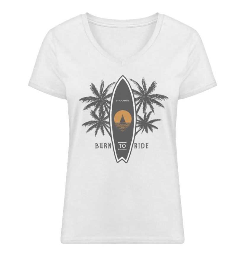 Burn To Ride - Damen Bio V T-Shirt - white