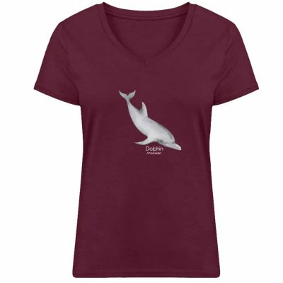 Dolphin - Damen Bio V T-Shirt - burgundy