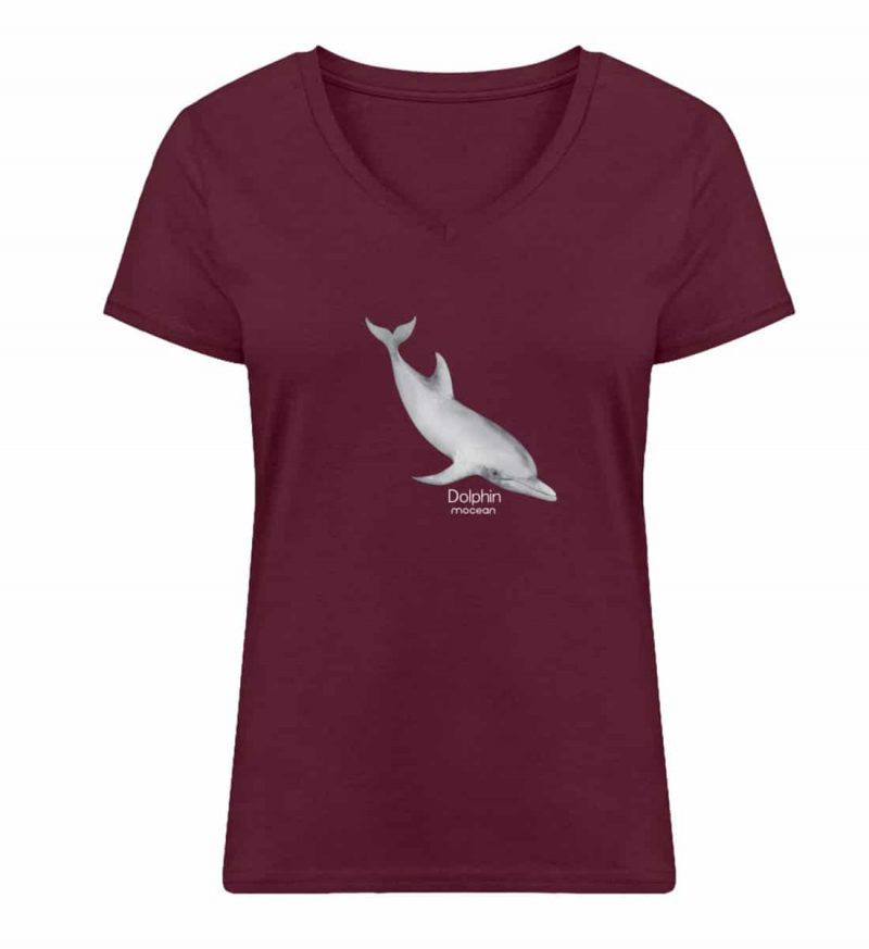 Dolphin - Damen Bio V T-Shirt - burgundy