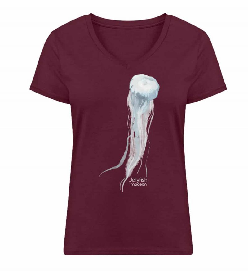 Jelly Fish - Damen Bio V T-Shirt - burgundy