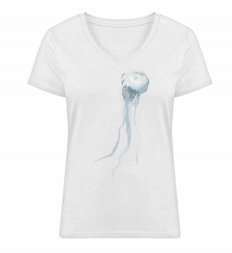 Jelly Fish - Damen Bio V T-Shirt - white