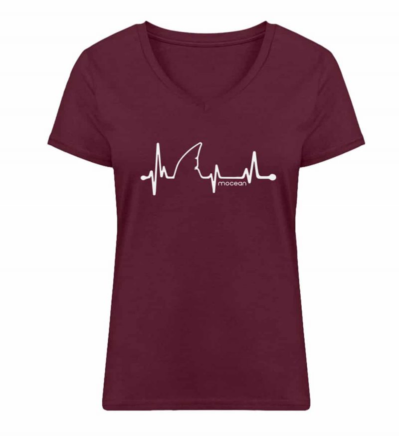 Love Shark - Damen Bio V T-Shirt - burgundy