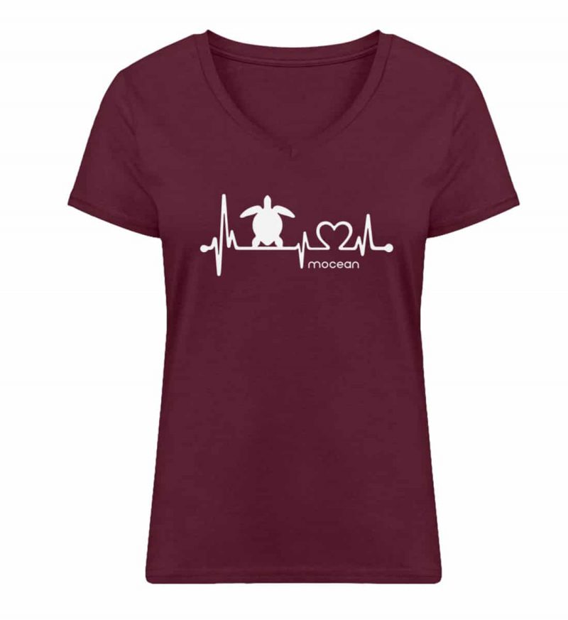 Love Turtle - Damen Bio V T-Shirt - burgundy