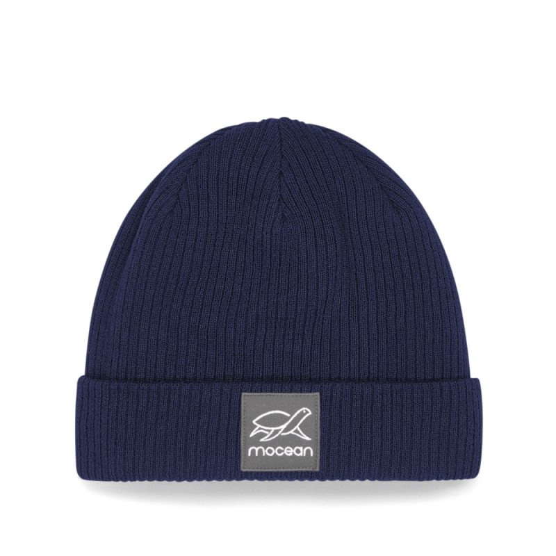 Organic Beanie mit Umschlag in navy