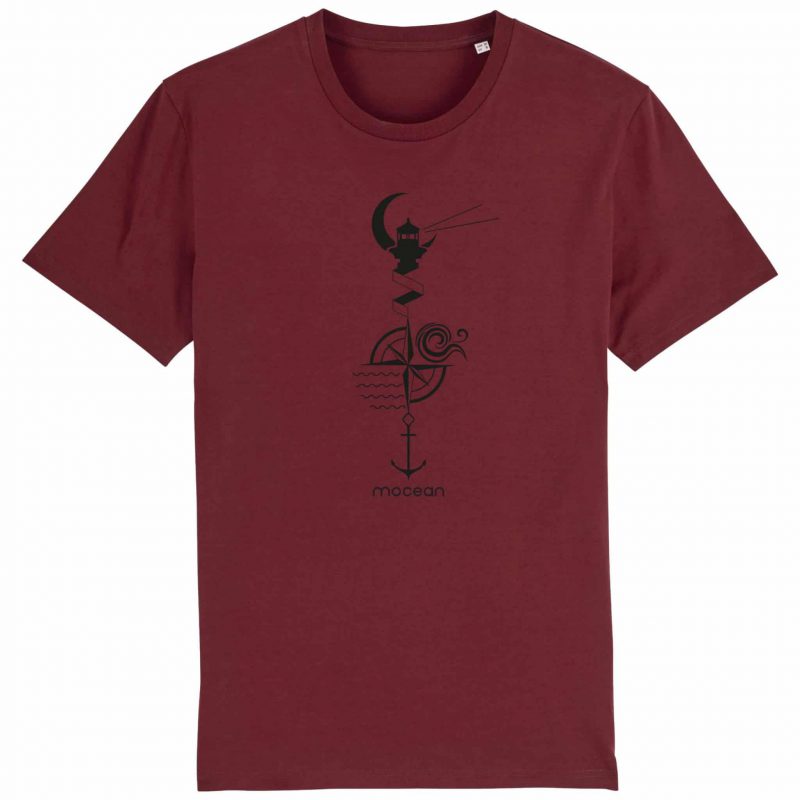 Unisex T-Shirt aus Biobaumwolle - "Leuchtturm" - burgundy