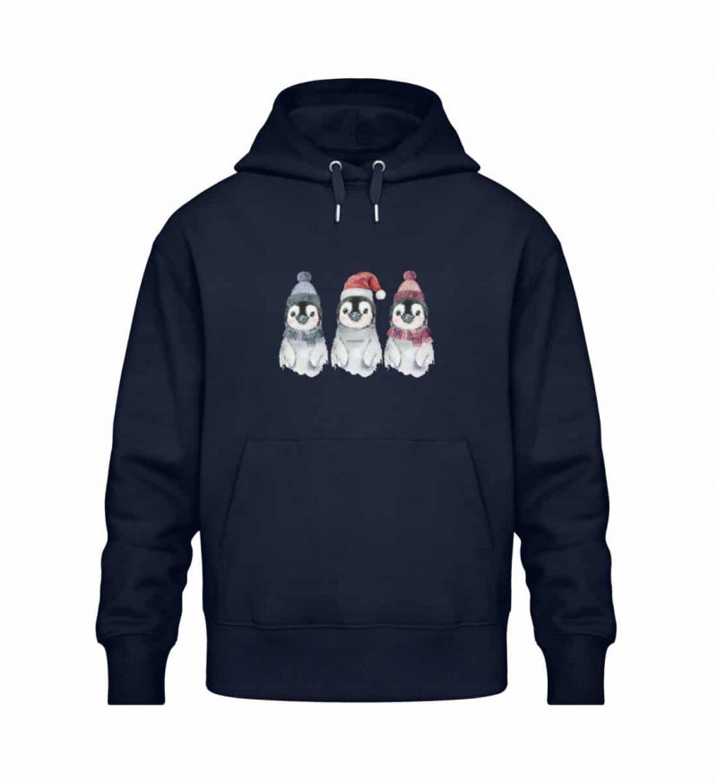 Pinguin Wintertrio - Relaxed Bio Hoodie - blau