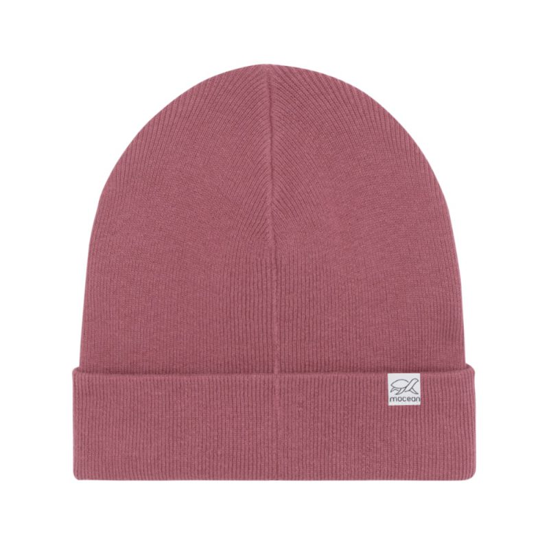 Strick Beanie Recycelt und Bio Hinteransicht in Altrosa