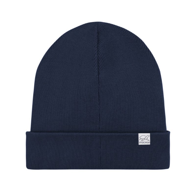 Strick Beanie Recycelt und Bio Hinteransicht in navy blau